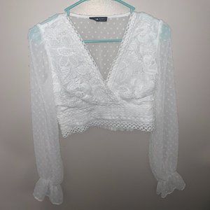 Shein Floral White Cropped Blouse